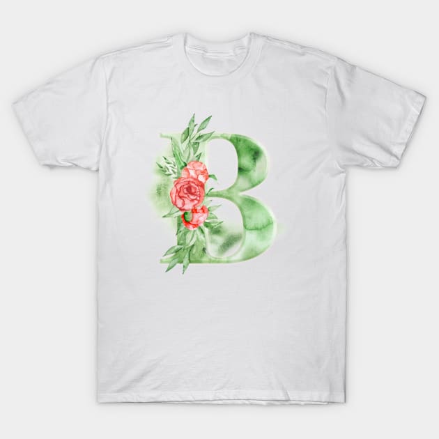 Floral Watercolor Monogram - B T-Shirt by MysticMagpie